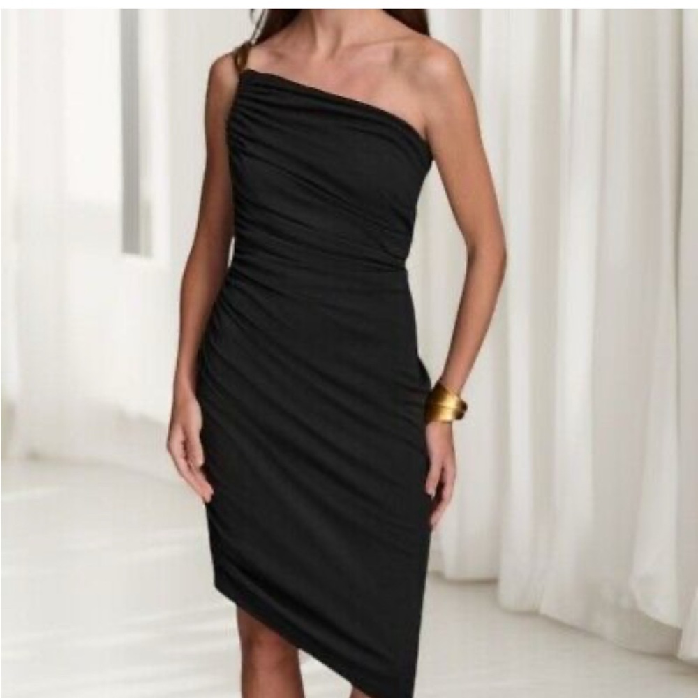 Donna Karan Black Asymmetrical Ruched Cocktail Dress